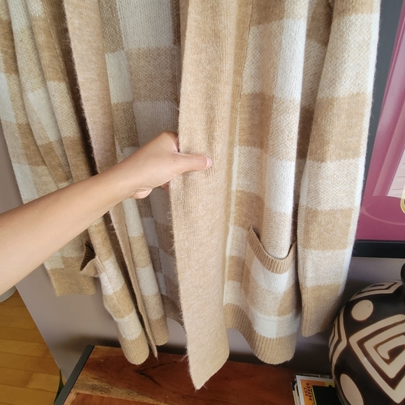 LOFT Women’s Open Front Ribbed Cardigan Beige & White Knit Size M NWT Soft - Picture 8 of 9